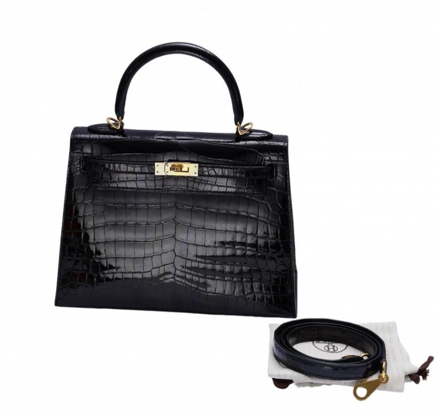 16060374919345359032002460_1 【高品質】エルメス HERMES ケリー ケリー25 クロコダイルニロティカス ブラック ゴールド金具 Y刻印 - 画像 (1)