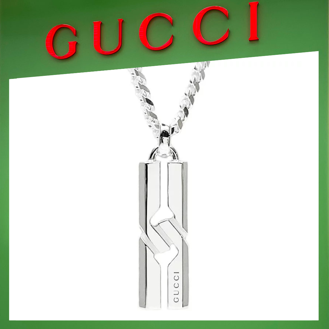 16062054585542469298561820_1 【高品質】【国内発送/直営店】ネックレス グッチ メンズ・レディース ノット プレート ロングペンダント シルバー - 画像 (1)