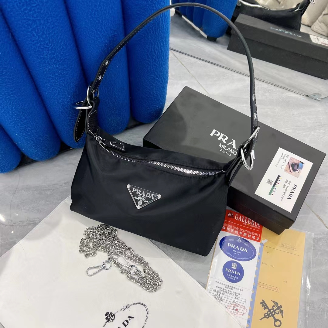 16066187530793603599411820_1 【高品質】PRADA 7A 品質ブラックレザーレディースショルダークロスボディバッグチェーンジッパーと大容量 - 画像 (1)