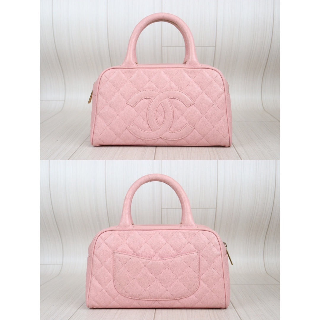 16066360936712369786641820_1 【高品質】CHANEL シャネル ミニボストンバッグ キャビアスキン ピンク ブラック - 画像 (1)