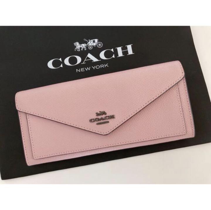 16066403373306858884281820_1 【高品質】 COACH コーチ 長財布 ラグジュアリー クロスグレーン レザー トラベル エンベロープ ウォレット ストラップ付き - 画像 (1)