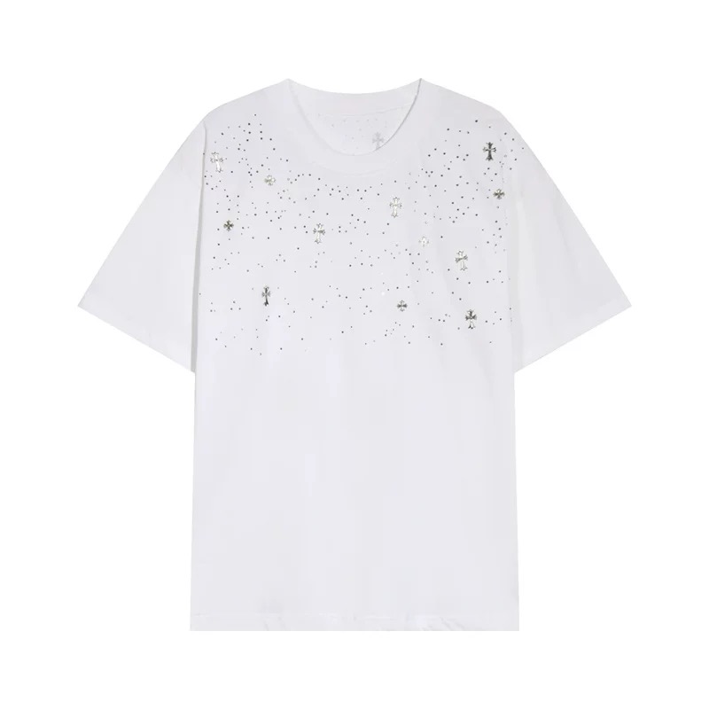 16069728257096651081171820_1 【Chrome Heart】満天星 Tシャツ ユニセックス 馬蹄 梵字 ラインストーン付き 半袖 - 画像 (1)