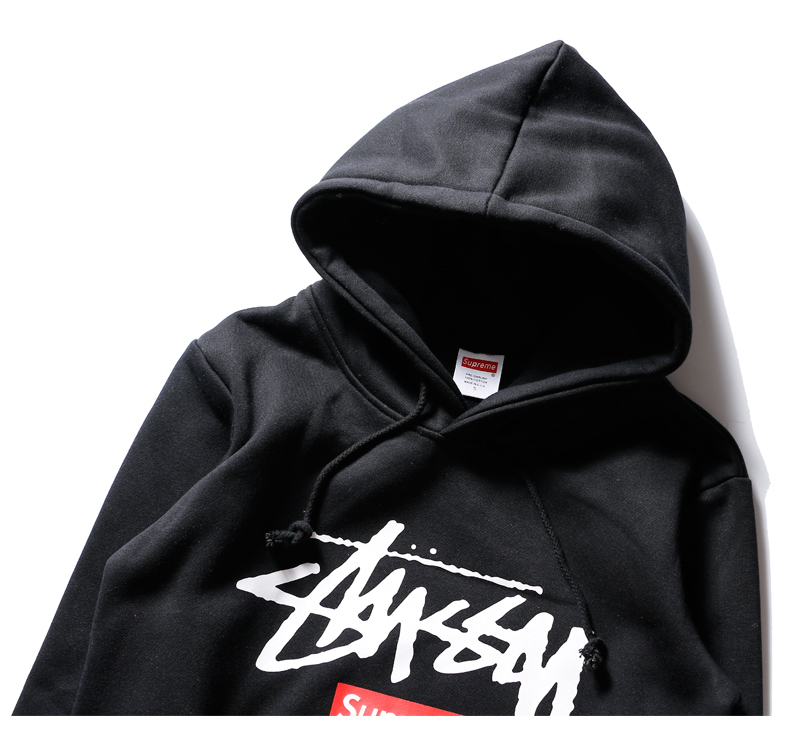 16071767486299140717001820_1 大人気コラボレーション Supreme X Stussy Logo Cotton フーデッド パーカー ブラック 長袖パーカー - 画像 (1)