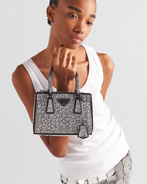 16071857032688354404551820_1 ★PRADA直営店★ガレリア クリスタル サテン ミニバッグ - 画像 (1)