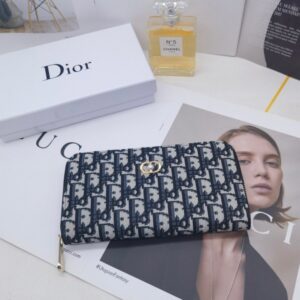 【AT10150】Dior（ディオール）の高級Obliqueプリントレザーウォレット - エレガントな青灰色デザイン、多機能カードスロット付き | Christian Dior