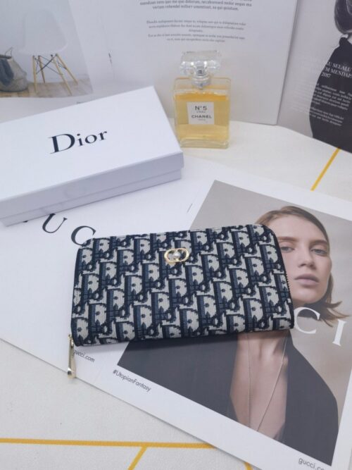 【AT10150】Dior（ディオール）の高級Obliqueプリントレザーウォレット - エレガントな青灰色デザイン、多機能カードスロット付き | Christian Dior