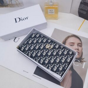 【AT10150】Dior（ディオール）の高級Obliqueプリントレザーウォレット - エレガントな青灰色デザイン、多機能カードスロット付き | Christian Dior