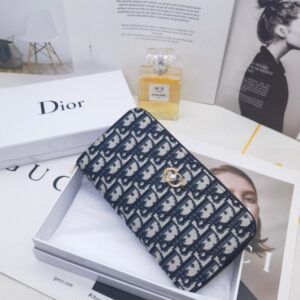 【AT10150】Dior（ディオール）の高級Obliqueプリントレザーウォレット - エレガントな青灰色デザイン、多機能カードスロット付き | Christian Dior