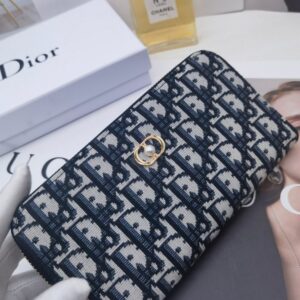 【AT10150】Dior（ディオール）の高級Obliqueプリントレザーウォレット - エレガントな青灰色デザイン、多機能カードスロット付き | Christian Dior