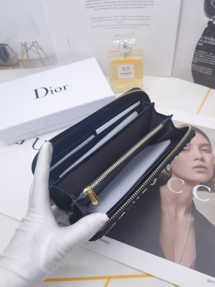 【AT10150】Dior（ディオール）の高級Obliqueプリントレザーウォレット - エレガントな青灰色デザイン、多機能カードスロット付き | Christian Dior
