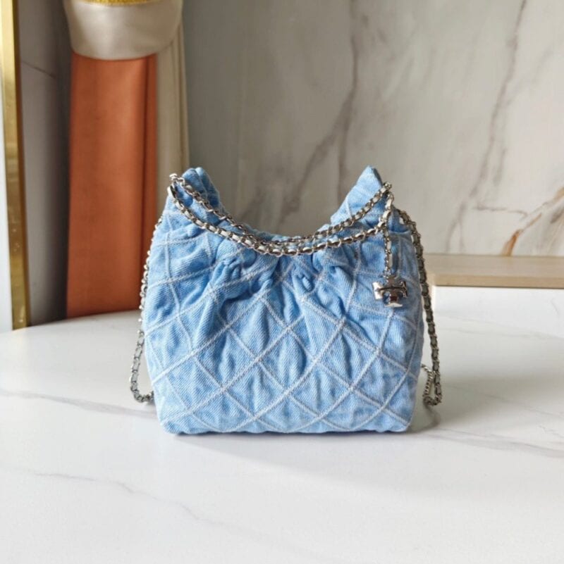 【AT10198】XXXブランド ダイヤ柄デニムチェーンバッグ | ミニショルダーバッグ ブルー | Chanel Paris