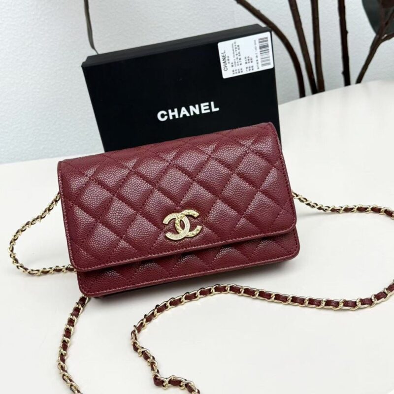 【AT10219】シャネル Chanel 羊革チェーンバッグ ワインレッド ミニバッグ カードスロット付き | Chanel