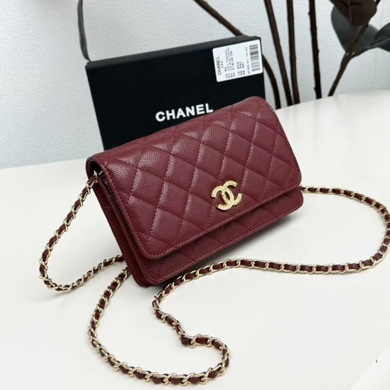 【AT10219】シャネル Chanel 羊革チェーンバッグ ワインレッド ミニバッグ カードスロット付き | Chanel