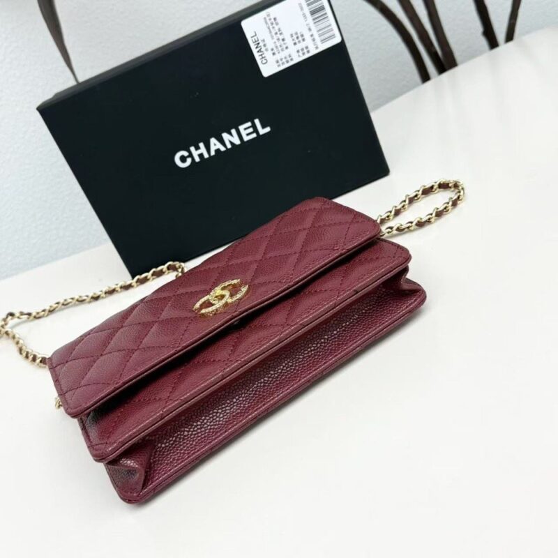 【AT10219】シャネル Chanel 羊革チェーンバッグ ワインレッド ミニバッグ カードスロット付き | Chanel