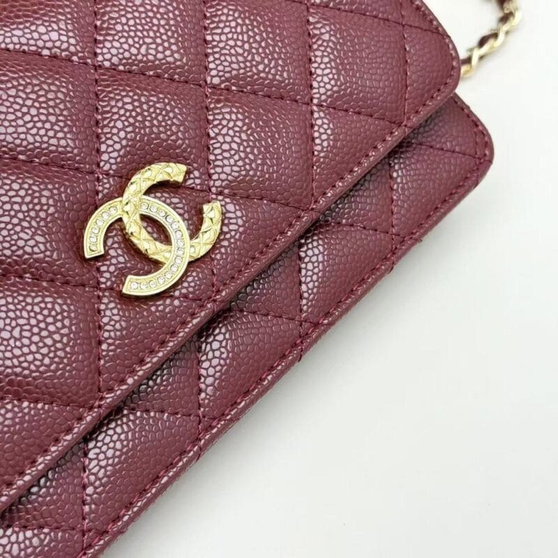 【AT10219】シャネル Chanel 羊革チェーンバッグ ワインレッド ミニバッグ カードスロット付き | Chanel