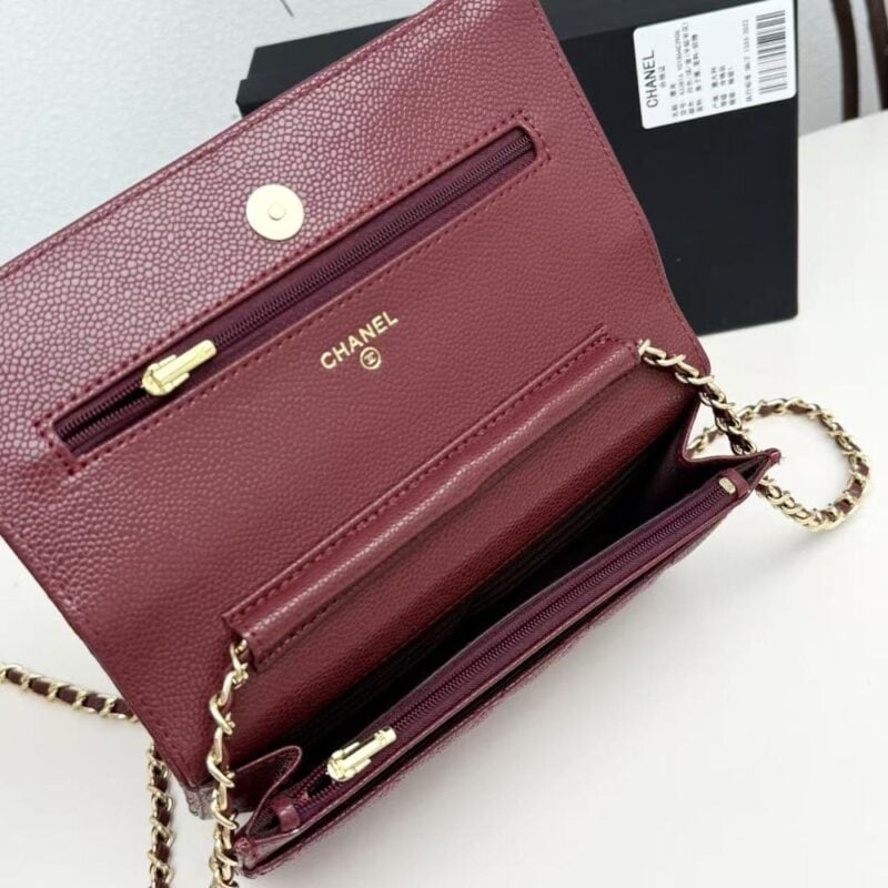 【AT10219】シャネル Chanel 羊革チェーンバッグ ワインレッド ミニバッグ カードスロット付き | Chanel