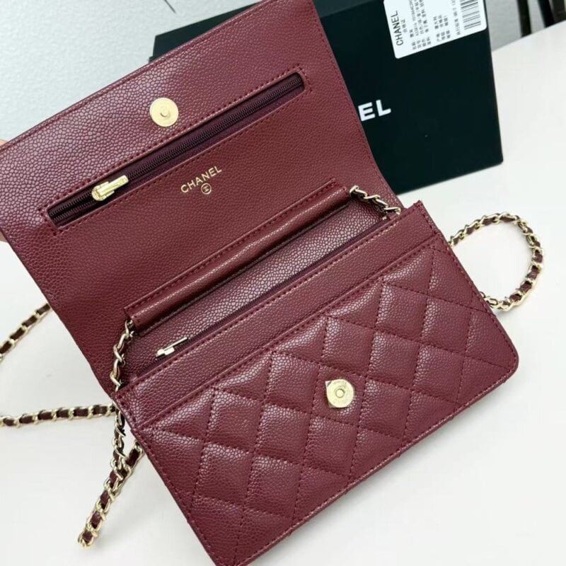【AT10219】シャネル Chanel 羊革チェーンバッグ ワインレッド ミニバッグ カードスロット付き | Chanel