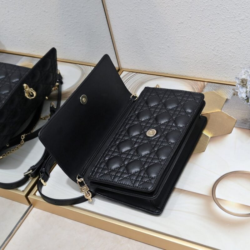 【AT10583】ディオール（Dior）のクラシックな黒い羊皮ハンドバッグ24*7.5*14cm | Christian Dior