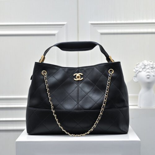 【AT10597】シャネルインスパイア ダイヤ型柄 トートバッグ 黒 本革 高級 ブランドのエレガンス | Chanel