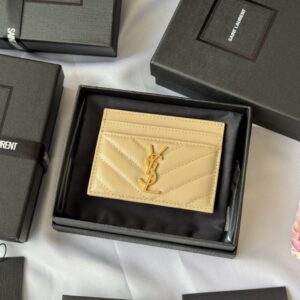 【AT10614】サンローランYSLの高級金色ヤギ革カードケース、エレガントで実用的なデザイン | Saint Laurent