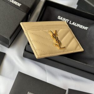【AT10614】サンローランYSLの高級金色ヤギ革カードケース、エレガントで実用的なデザイン | Saint Laurent