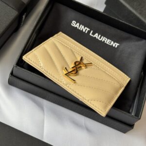 【AT10614】サンローランYSLの高級金色ヤギ革カードケース、エレガントで実用的なデザイン | Saint Laurent
