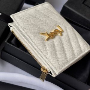 【AT10660】サンローランの優雅なエンボス加工カードケース、精巧なYSLメタルロゴ装飾付き | YSL