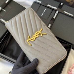 【AT10667】イヴ・サンローランYSLロゴ入り魚の子柄カーフスキン ファスナー付き 財布 高級感溢れる多機能デザイン | Yves Saint Laurent