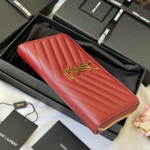 【AT10668】セントローレントのローズレッドメタリックカビアレザーウォレット | YSL