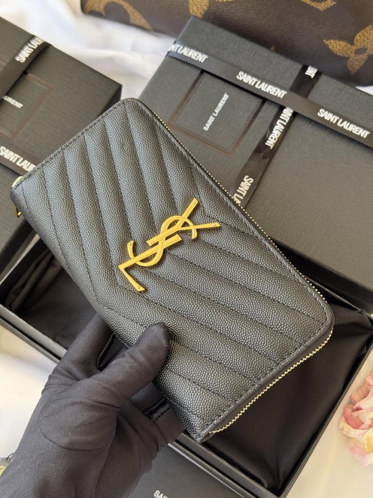 【AT10675】サンローラン（Saint Laurent）フィッシュスキン柄カーフスキン財布 YSLロゴ入り | YSL