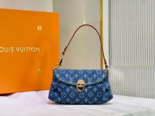 【AT10865】ルイ・ヴィトンのデニムブルーのクラシックなモノグラムハンドバッグ - デイリーユースに最適 | Louis Vuitton