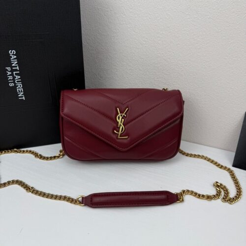 【AT11080】サンローラン クラシックミニLOULOUシリーズ ワインレッドの小羊革チェーンバッグ | Saint Laurent Paris