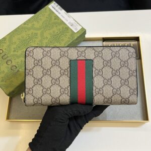 【AT11091】グッチGGスプリームキャンバスウォレット、赤緑ストライプアクセント | Gucci Firenze