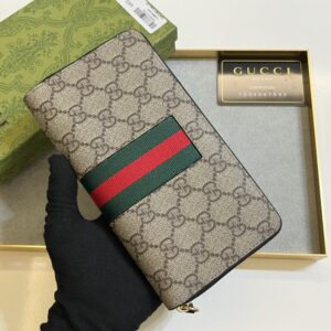 【AT11091】グッチGGスプリームキャンバスウォレット、赤緑ストライプアクセント | Gucci Firenze