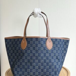 【AT11109】グッチ Totissimaシリーズ トートバッグ - ブルーのモノグラム柄生地、可愛いピンクのクラッチ付き | Gucci