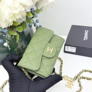 【AT11116】シャネルのクラシックコレクション オリーブグリーンシャークスキン型押しカーフスキンミニウエストバッグ | Chanel Paris