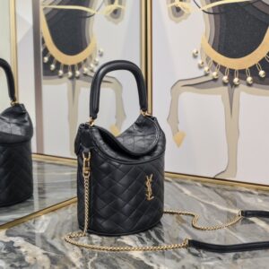 【AT11127】セント ローラン ラムスキン バケットバッグ、クラシック ブラック ショルダーバッグ | Yves Saint Laurent