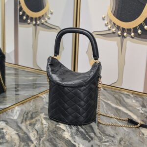 【AT11127】セント ローラン ラムスキン バケットバッグ、クラシック ブラック ショルダーバッグ | Yves Saint Laurent