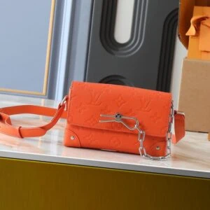 【AT11321】ルイヴィトンのスチーマーミニハンドバッグ - 豪華なオレンジレッドの牛革 - 18.0 x 11.0 x 6.5 cm | Louis Vuitton Paris