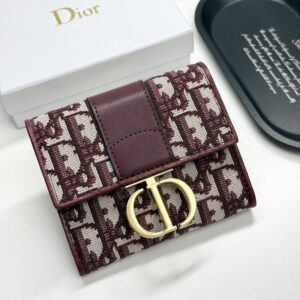 【AT11359】ディオールの高級刺繍織り折り財布 - ワインレッドとゴールドのエレガントなエリートアクセサリー | Dior Paris