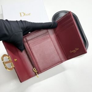 【AT11359】ディオールの高級刺繍織り折り財布 - ワインレッドとゴールドのエレガントなエリートアクセサリー | Dior Paris