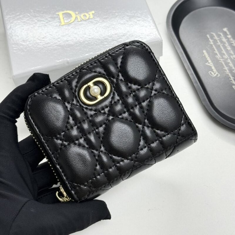 【AT11369】ディオールのクラシックレディー羊革財布 - 優雅なダイヤモンド柄と豪華な黒デザイン | Dior