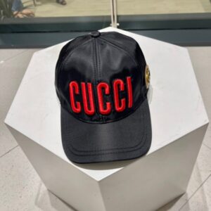 【AT11988】Gucci グッチ レザーロゴ野球帽 黒赤 ファッショントレンド ストリートファッション | Gucci Italy
