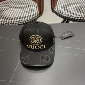 【AT12026】グッチの高級ボールキャップ | ブラック＆ゴールドのストリートファッションアクセント | Gucci Italy