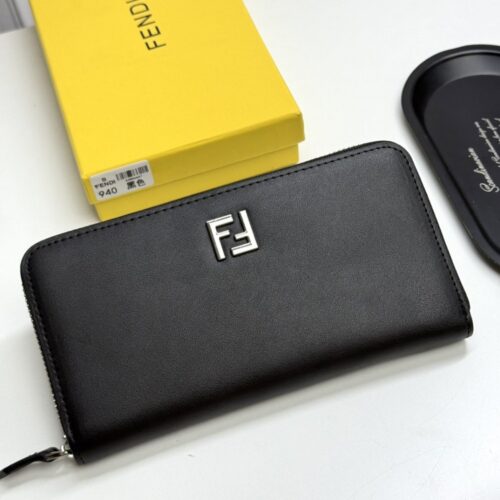 【AT13393】フェンディの高級トップグレイン牛革財布 - 贅沢なブラックデザイン | Fendi