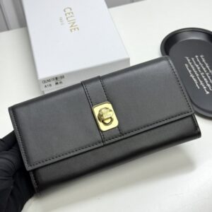 【AT13397】セリーヌのクラシックショートウォレット - 最高級牛革素材、ユニークなデザイン、多機能、ブラックカラー | Céline