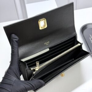【AT13397】セリーヌのクラシックショートウォレット - 最高級牛革素材、ユニークなデザイン、多機能、ブラックカラー | Céline