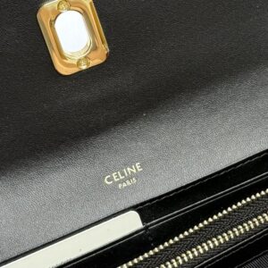 【AT13397】セリーヌのクラシックショートウォレット - 最高級牛革素材、ユニークなデザイン、多機能、ブラックカラー | Céline