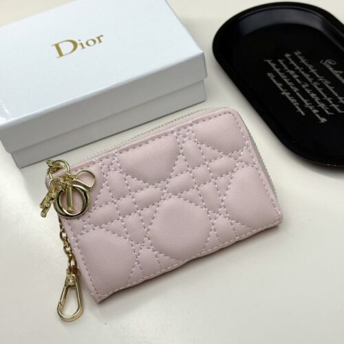 【AT13551】ディオール Ladyシリーズ ピンク羊革財布 エレガントなダイヤモンド模様 | Dior Paris