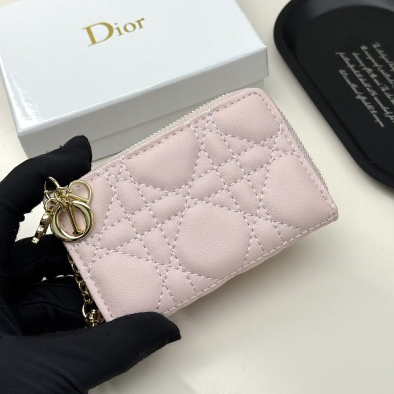 【AT13551】ディオール Ladyシリーズ ピンク羊革財布 エレガントなダイヤモンド模様 | Dior Paris
